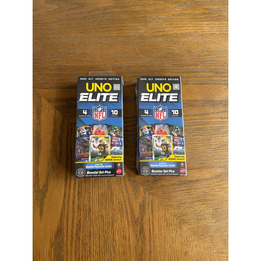 Mattel UNO Elite NFL 2025 Alt Jerseys Edition Booster Set Plus 2 Boxes 80 Cards